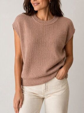 Haven Well Within Cotton Cashmere Blend Cap-Sleeve Ribbed Sweater Size S